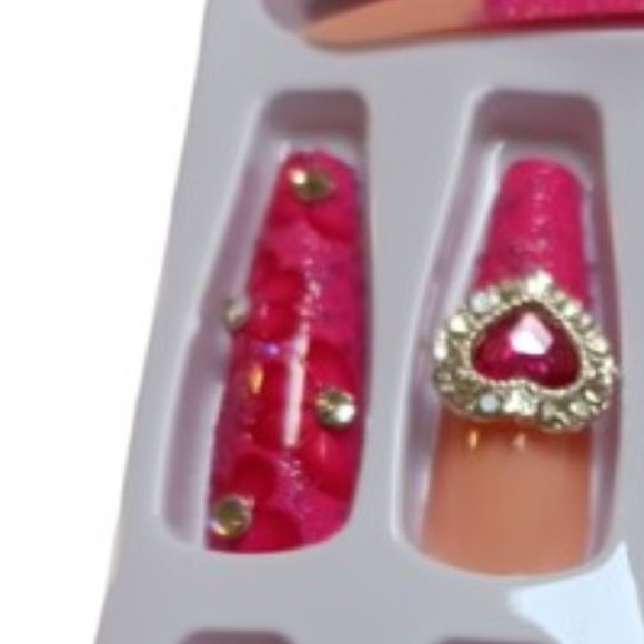 Pink Crystal Embellished Press-On Nails – 24 Piece Set with Logos - Picture 7 of 7